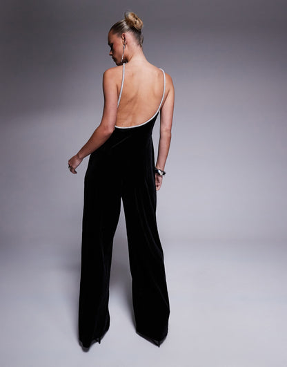 Petite Diamante Embellished One Shoulder Jumpsuit
