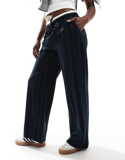 Tailored Wide Leg Trousers With Contrast Waistband