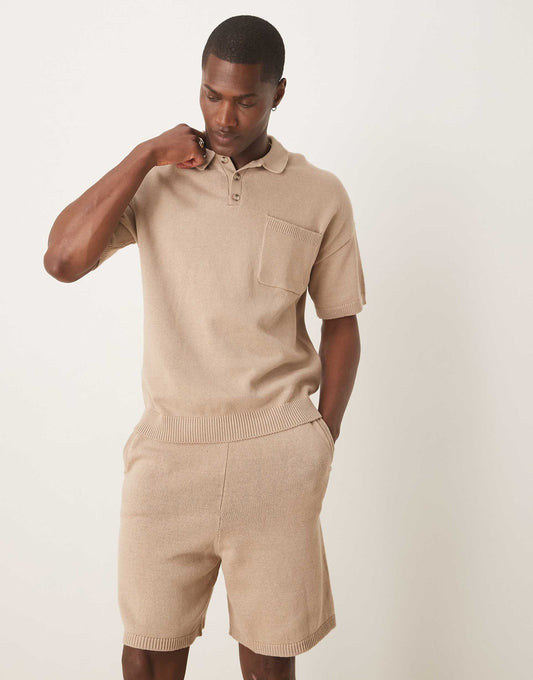 Oversized Midweight Knitted Cotton Shorts Co-Ord