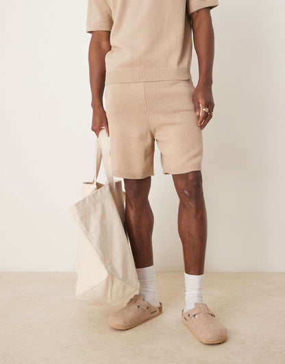 Oversized Midweight Knitted Cotton Shorts Co-Ord
