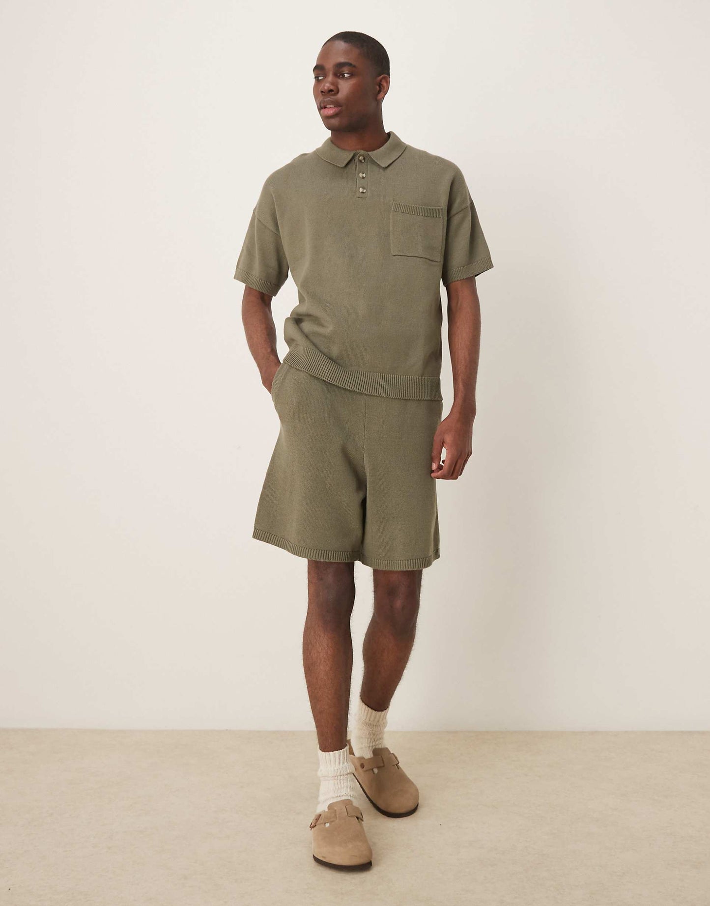 Oversized Midweight Knitted Cotton Shorts Co-Ord