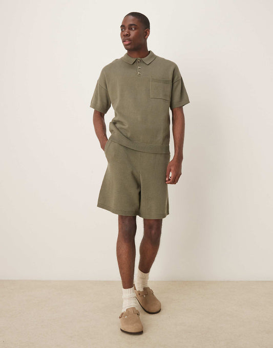 Oversized Midweight Knitted Cotton Shorts Co-Ord