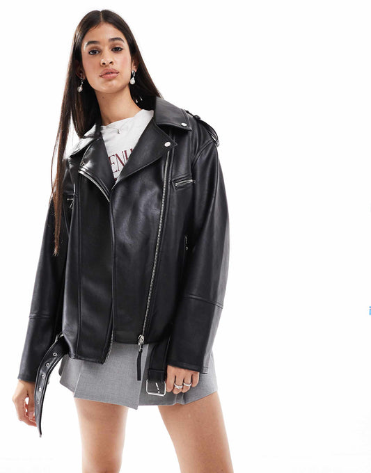 Oversized Faux Leather Biker Jacket