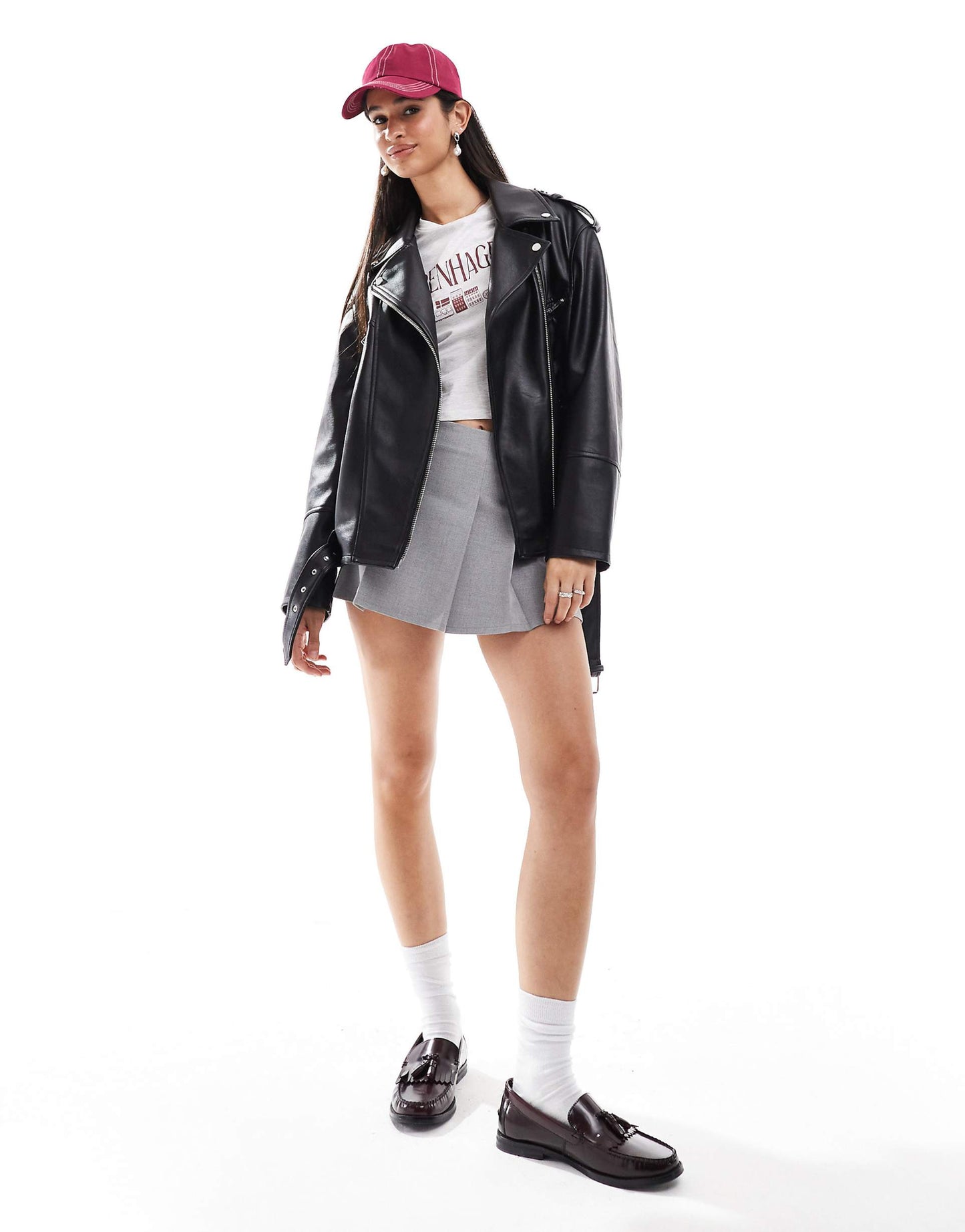 Oversized Faux Leather Biker Jacket