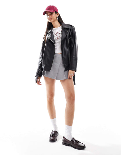 Oversized Faux Leather Biker Jacket