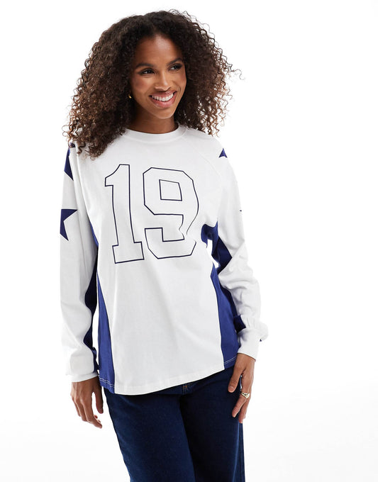 Oversized Sporty Print Long Sleeve T-Shirt