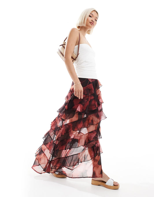 Asymmetric Ruffle Maxi Skirt