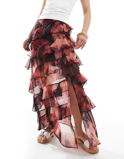 Asymmetric Ruffle Maxi Skirt