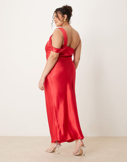Curve Off Shoulder Satin Midaxi Dress