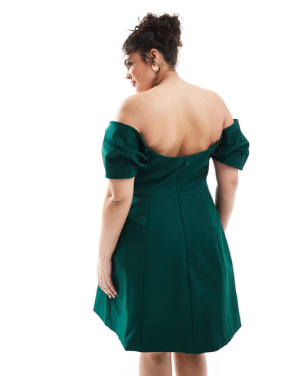 Curve Off Shoulder Structured Mini Dress