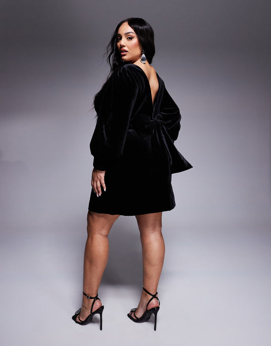 Curve Velvet Bow Back Mini Dress