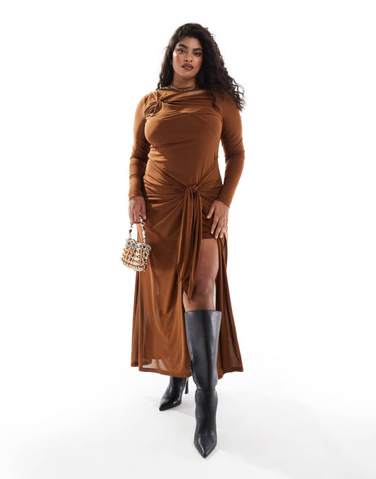Curve Long Sleeve Drape Maxi Dress