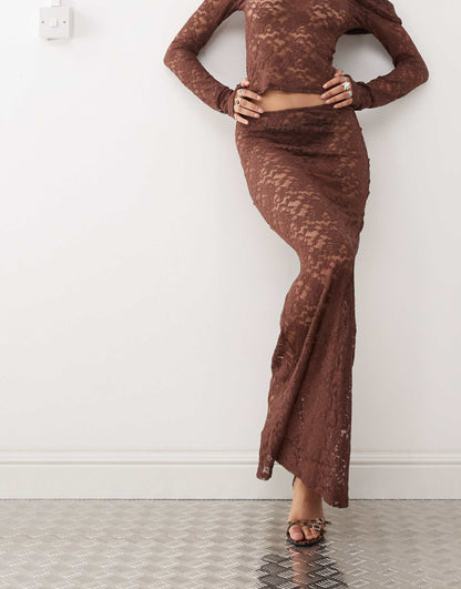 Low Waisted Lace Maxi Skirt Co-Ord
