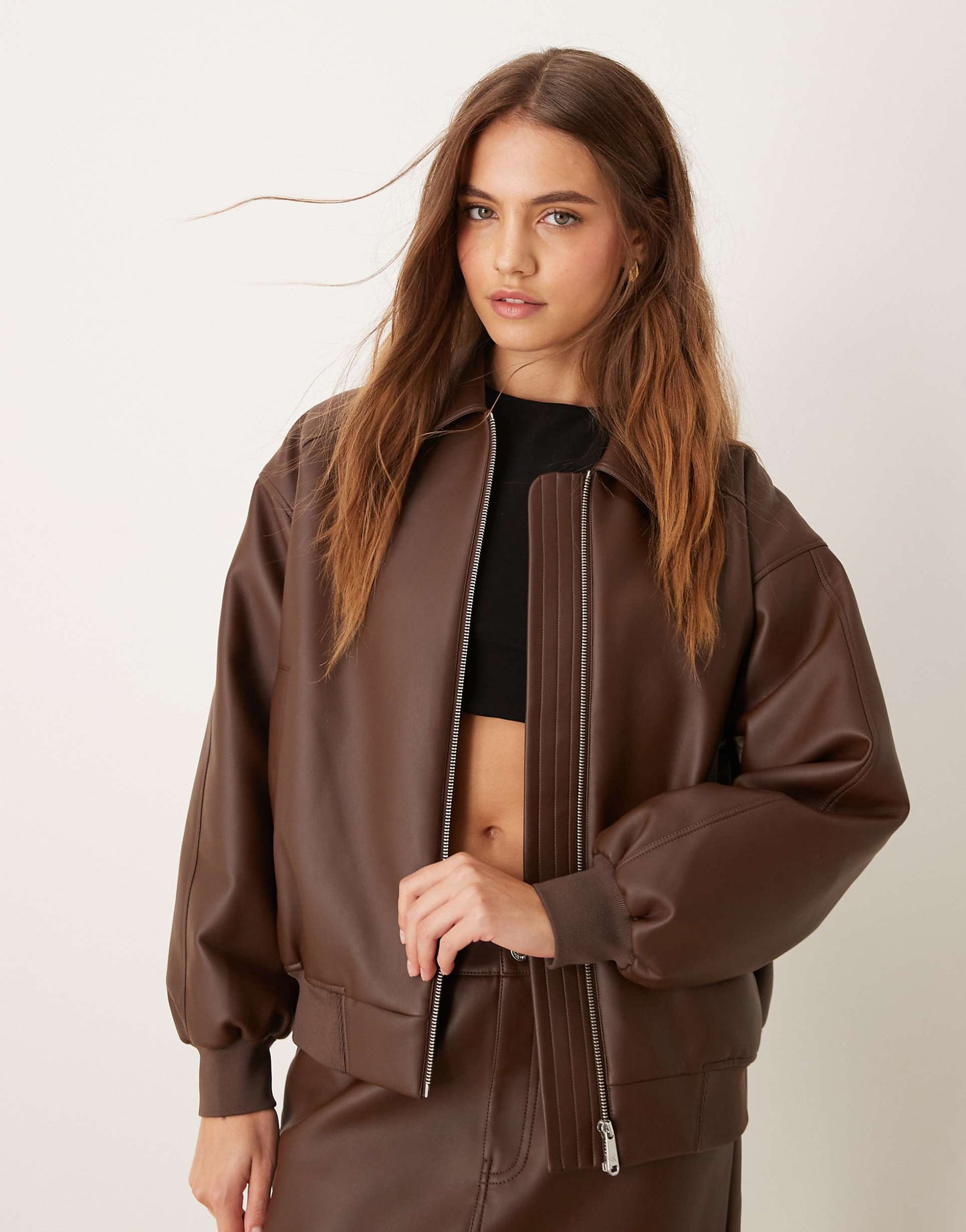Faux Leather Bomber Jacket