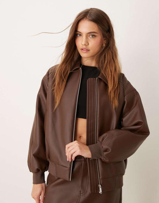 Faux Leather Bomber Jacket