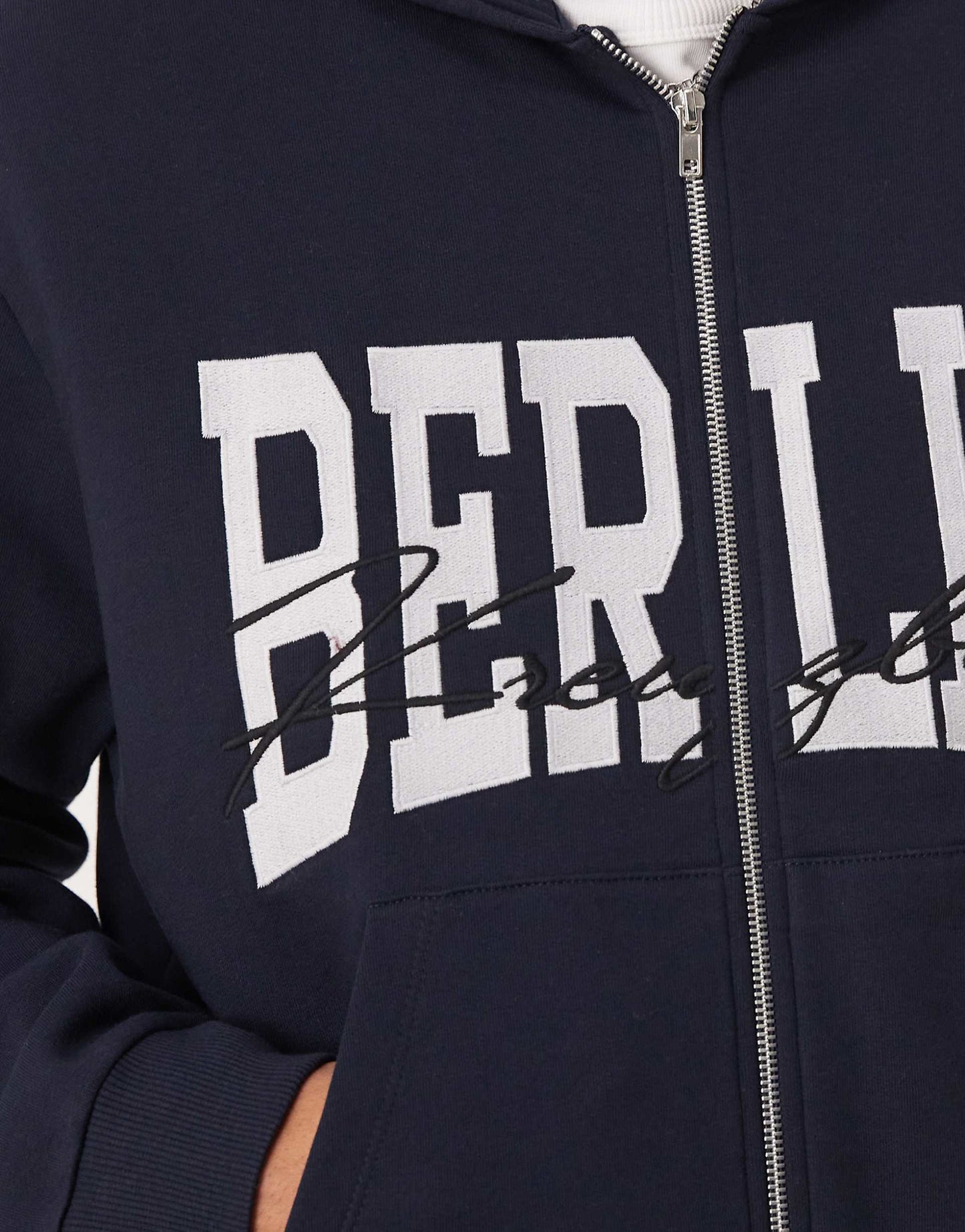 Oversized Boxy Zip Through Hoodie With Berlin Print