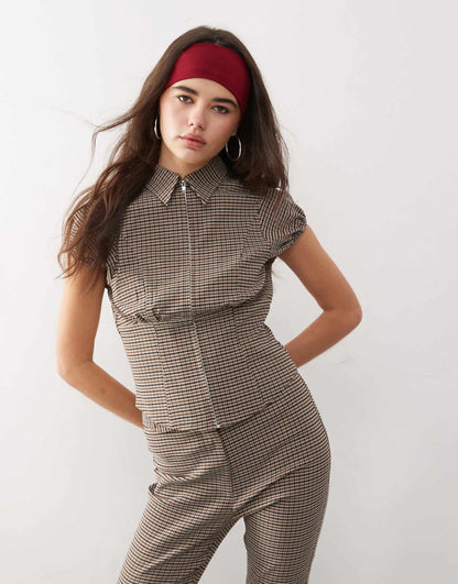 Tailored Zip Front Check Shirt Co-Ord