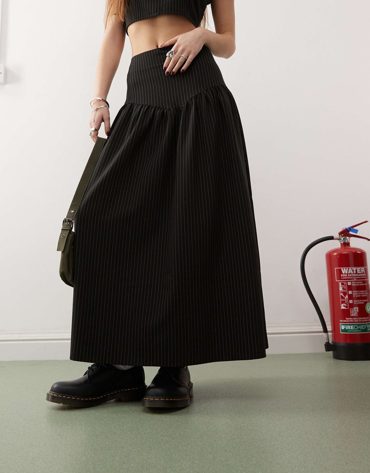 Tailored Drop Waist Pinstripe Midi Skirt Co-Ord