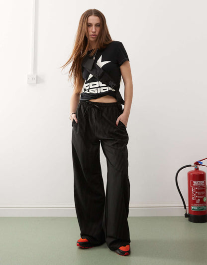 Relaxed Pull On Pinstripe Trousers
