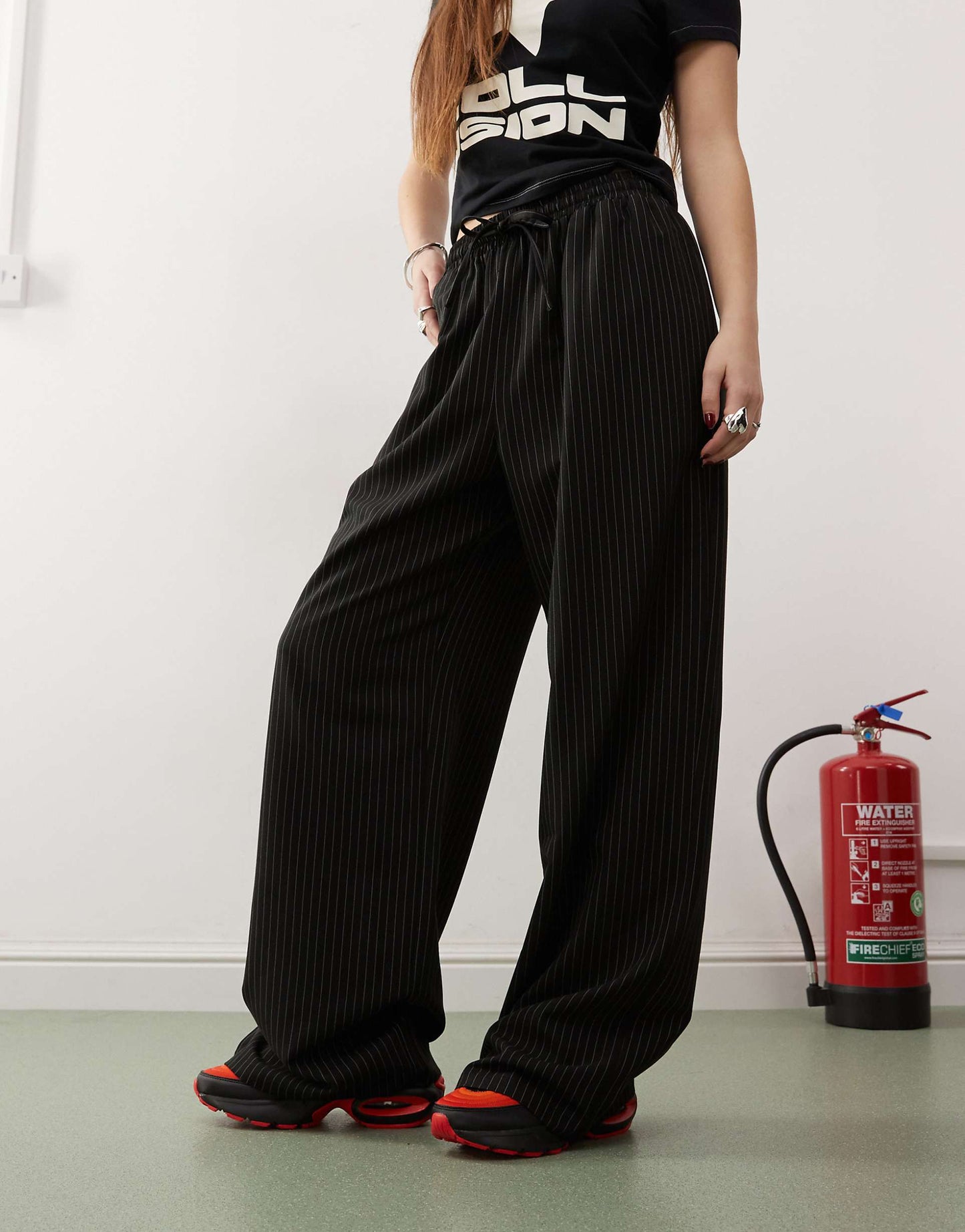 Relaxed Pull On Pinstripe Trousers