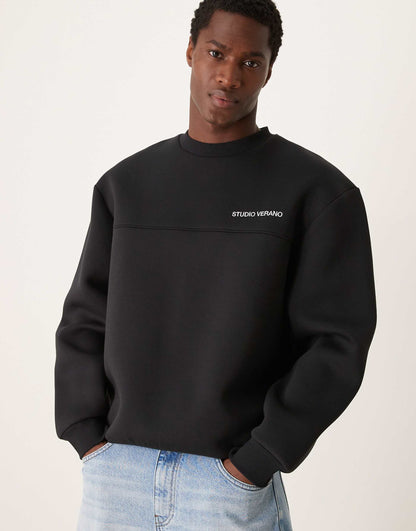 Oversized Drop Shoulder Scuba Sweatshirt With Studio Verano Print