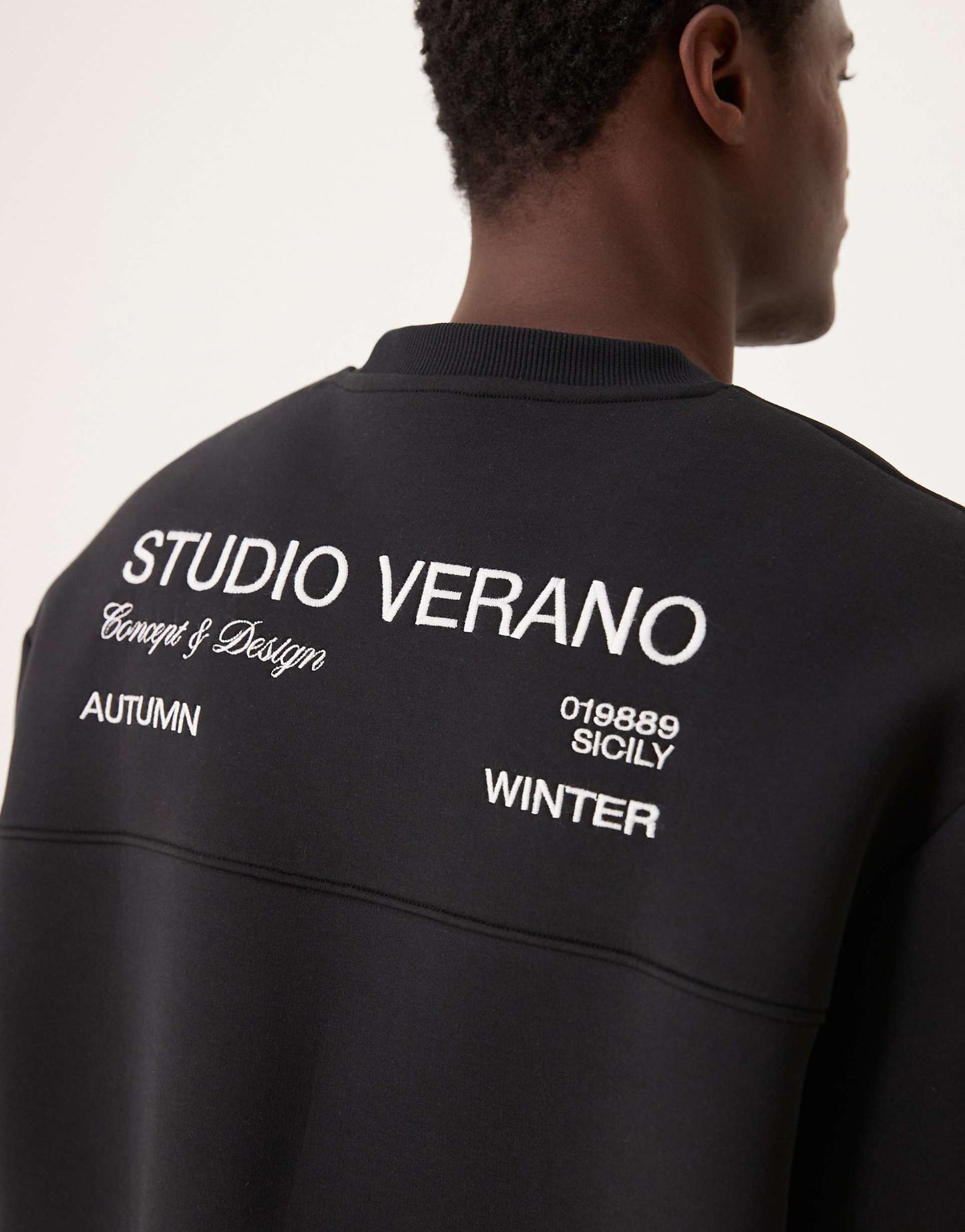 Oversized Drop Shoulder Scuba Sweatshirt With Studio Verano Print