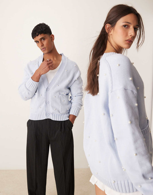 Unisex Pearl Embellished Cardigan