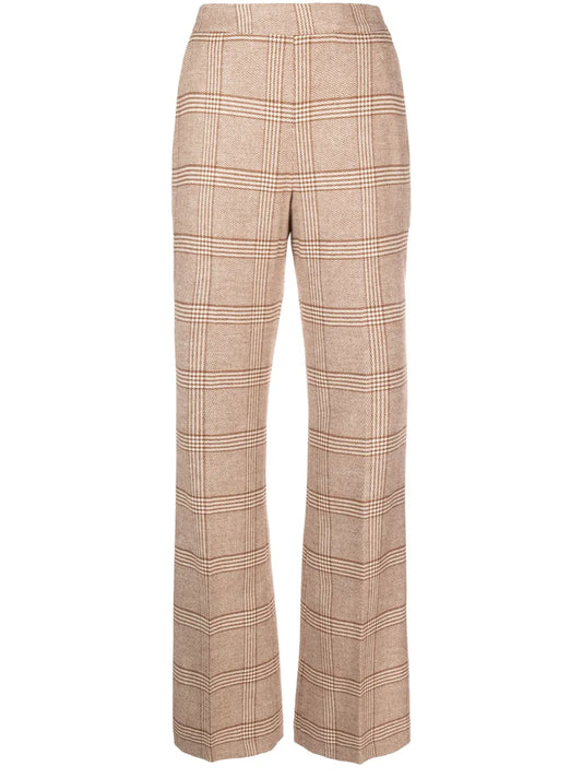 Plaid-Check Flared Trousers