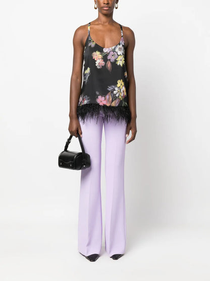 Floral-Print Feather-Trim Cami Top