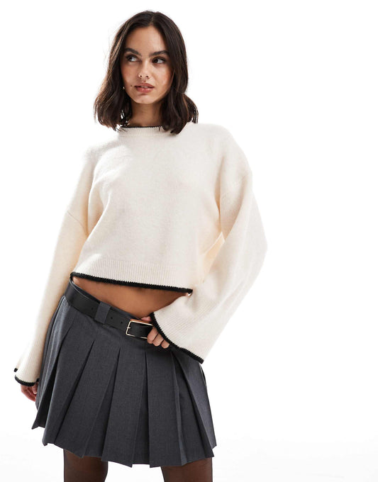 Boxy Crew Neck Jumper With Cream Tipping Detail