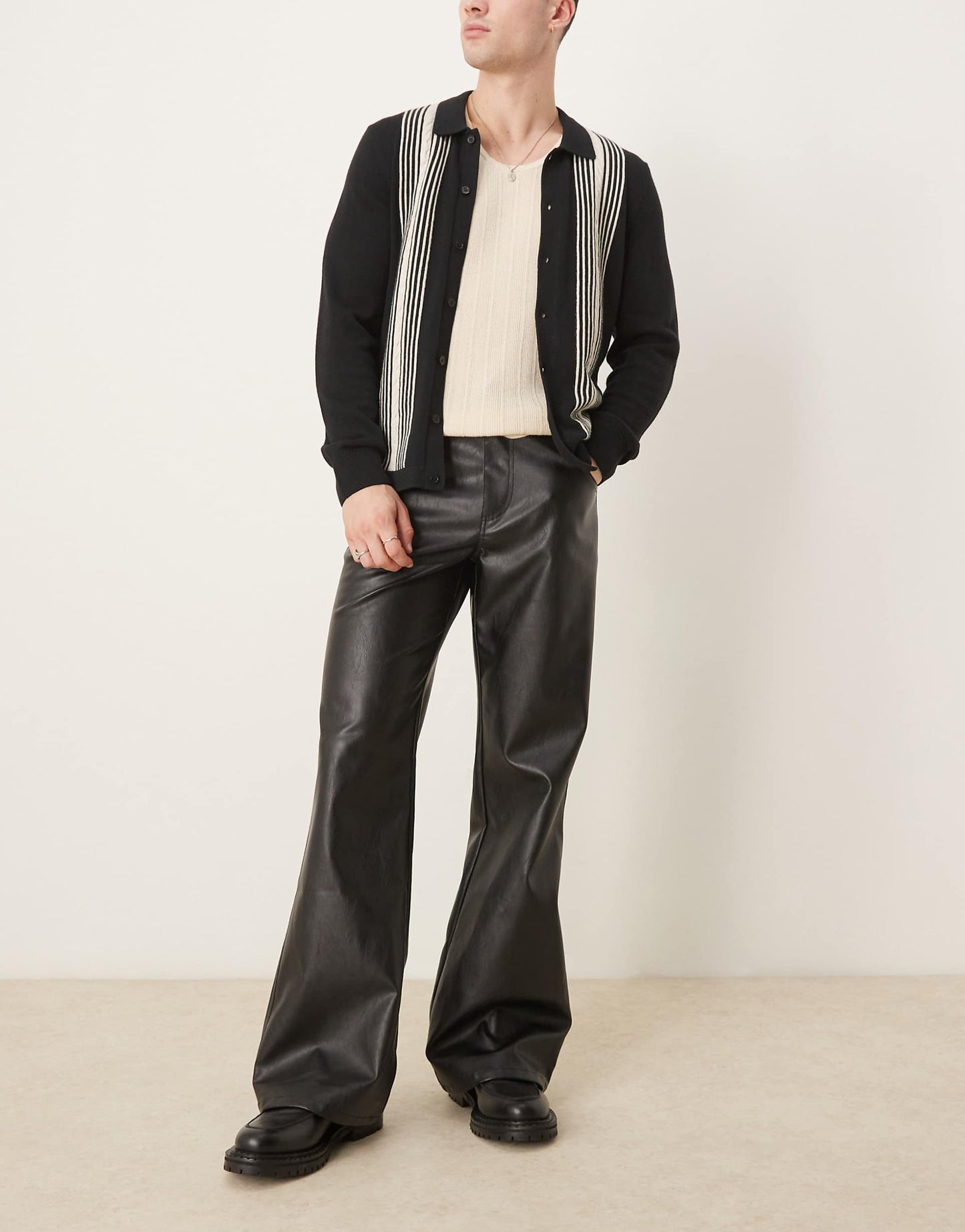Faux Leather Wide Flare Trouser