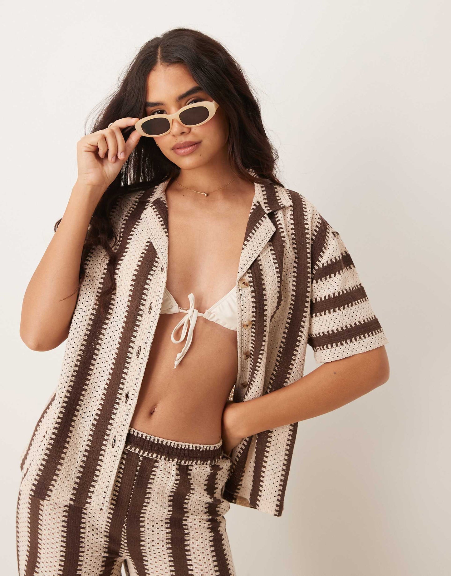 Stripe Crochet Beach Shirt Co-Ord