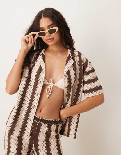 Stripe Crochet Beach Shirt Co-Ord