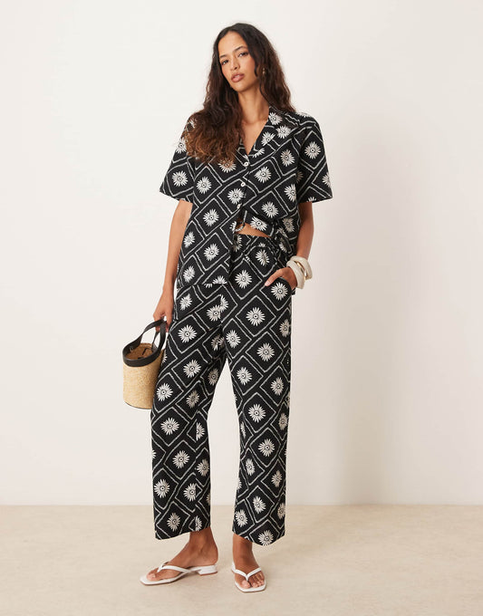 Tile Print Loose Fit Beach Trouser Co-Ord