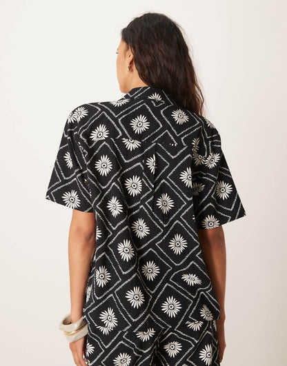 Tile Print Short Sleeve Beach Shirt Co-Ord