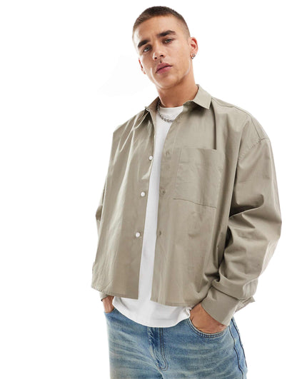 Long Sleeve Oversized Cropped Shirt