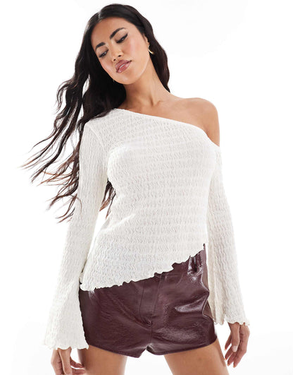 One Shoulder Textured Asymmetric Top