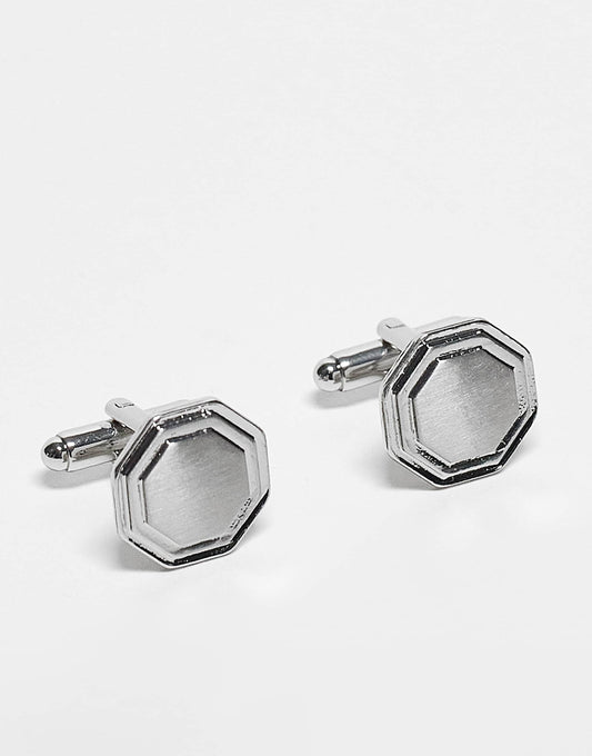 Hexagon Cufflinks With Brushed Top