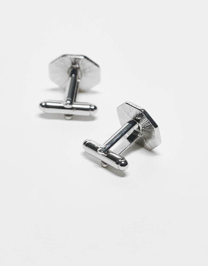 Hexagon Cufflinks With Brushed Top