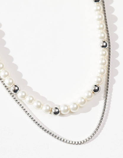 2 Pack Faux Pearl Necklace With Chain