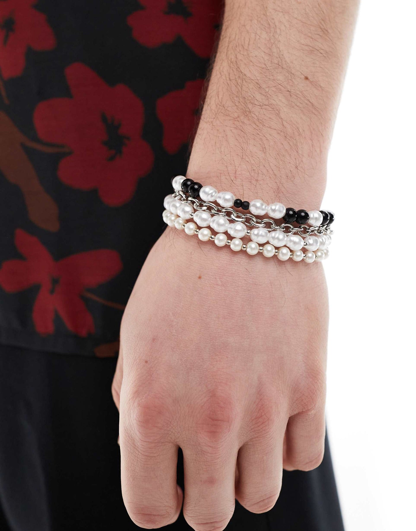 4 Pack Faux Pearl And Chain Bracelets