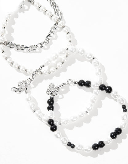 4 Pack Faux Pearl And Chain Bracelets