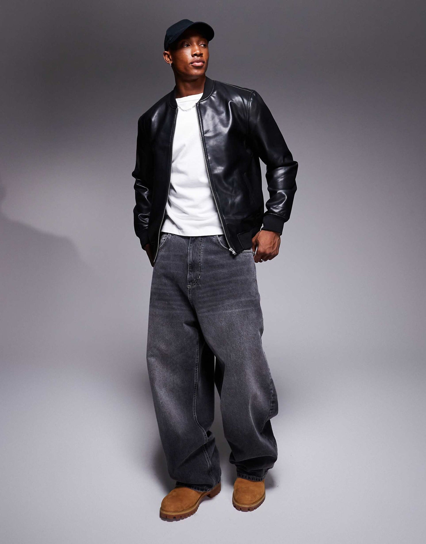 Faux Leather Bomber Jacket