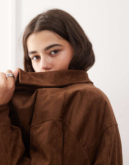 Cavita Faux Suede Longline Bomber Jacket
