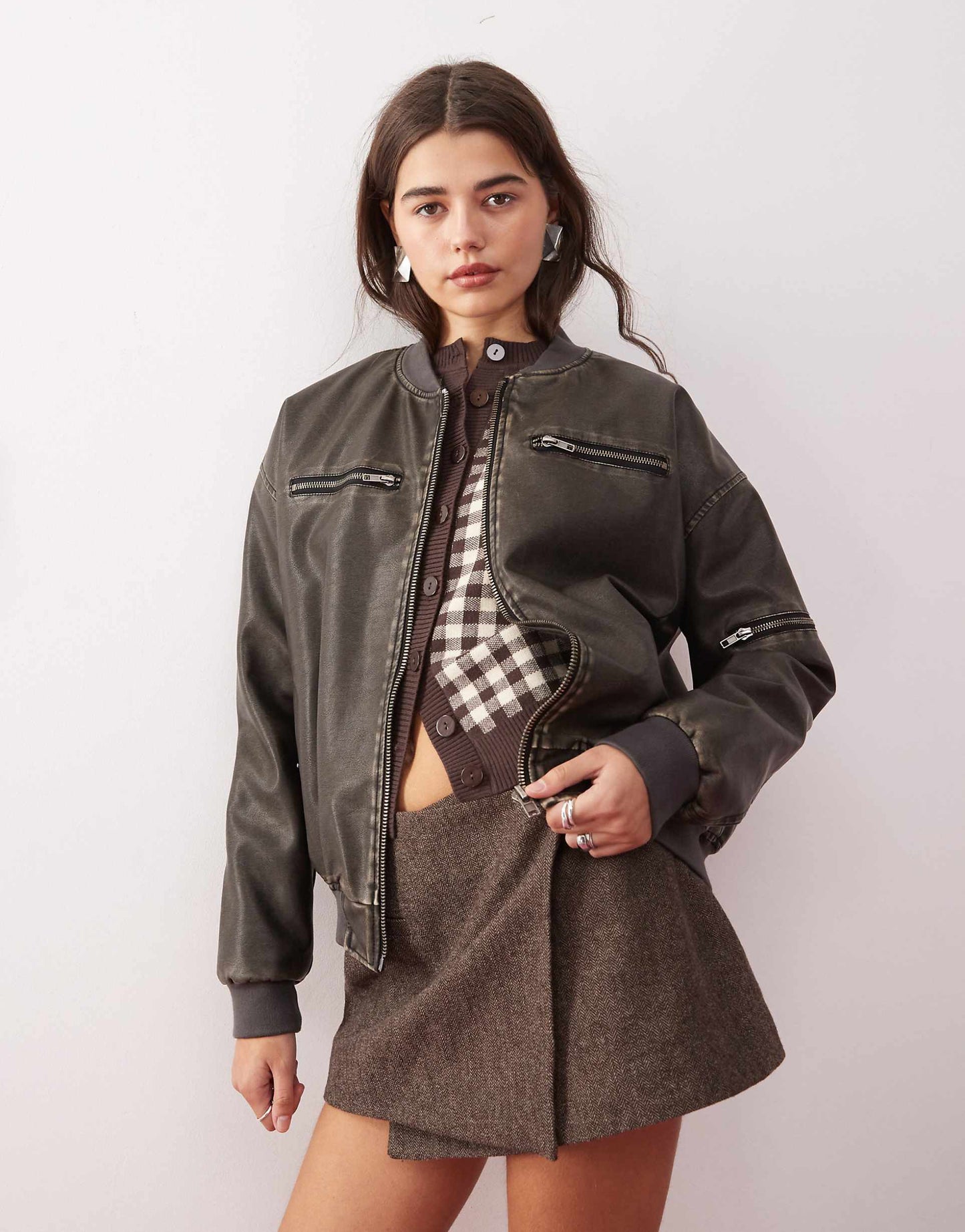 Marco Distressed Faux Leather Bomber Jacket