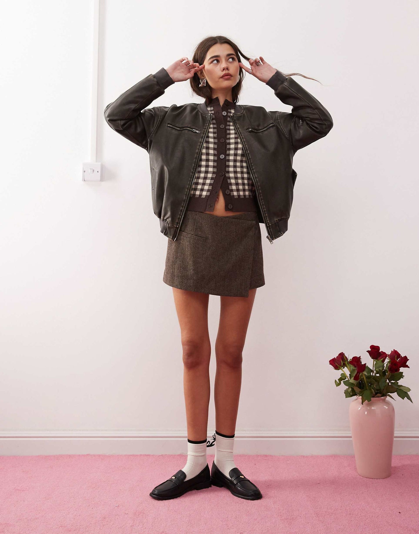 Marco Distressed Faux Leather Bomber Jacket
