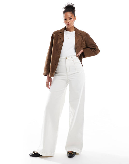 Tall High Waist Wide Leg Trousers With Contrast Stitch