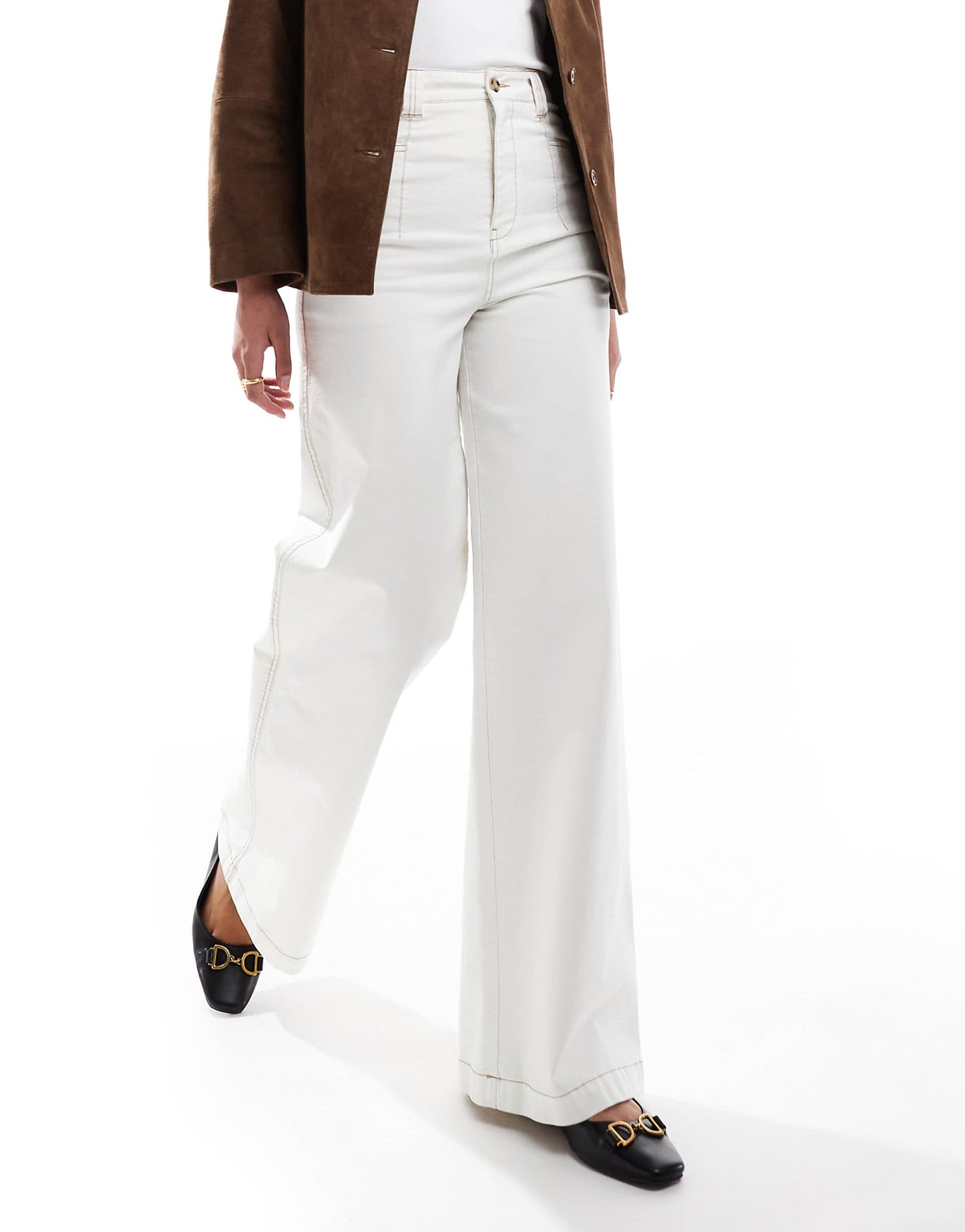 Tall High Waist Wide Leg Trousers With Contrast Stitch