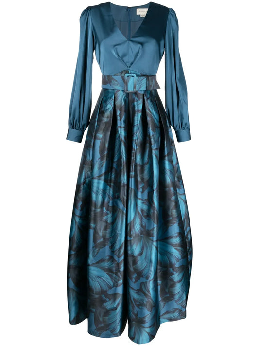 Zoe Floral-Print Satin Gown