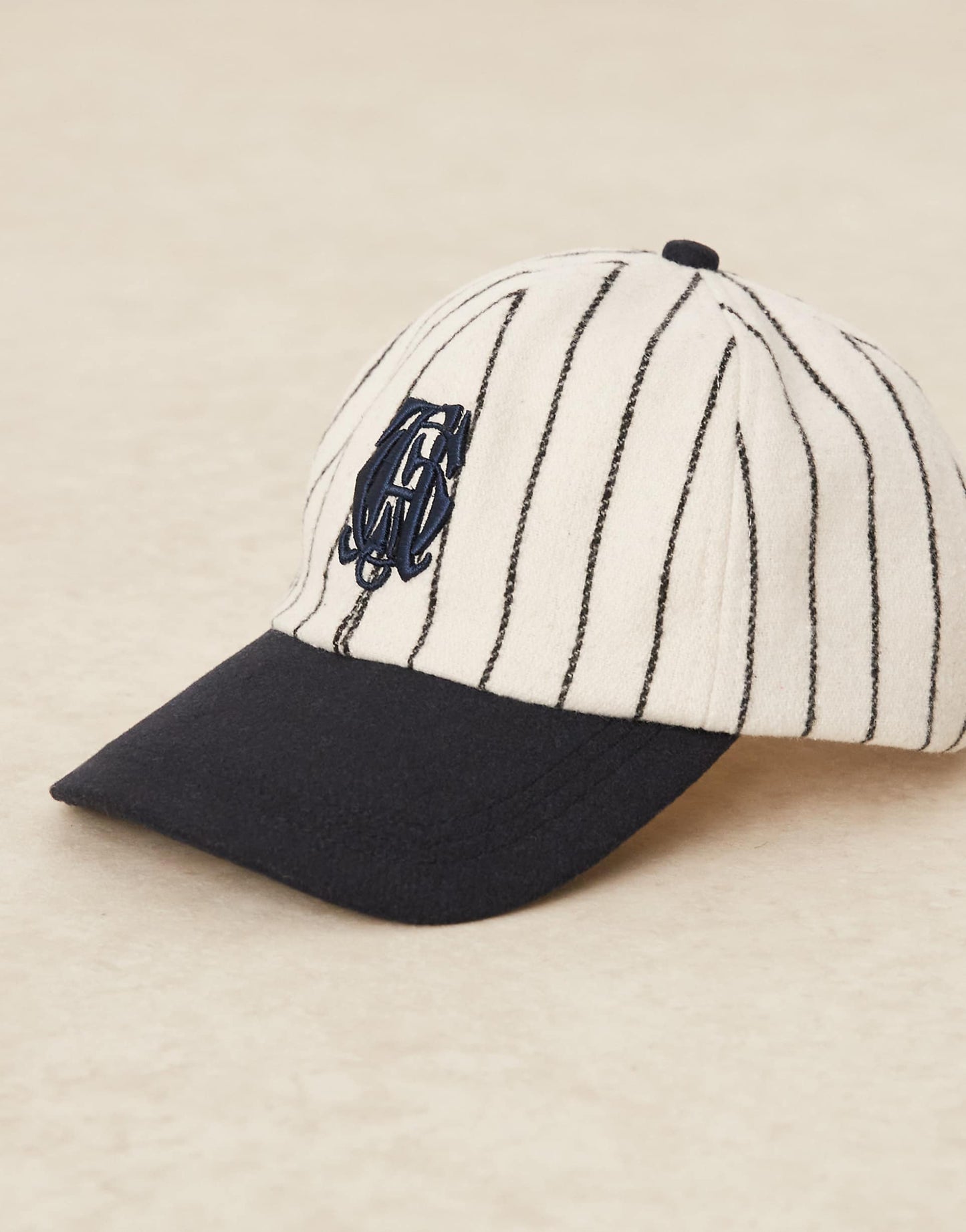 Melton Baseball Stripe Cap With Monogram Embroidery